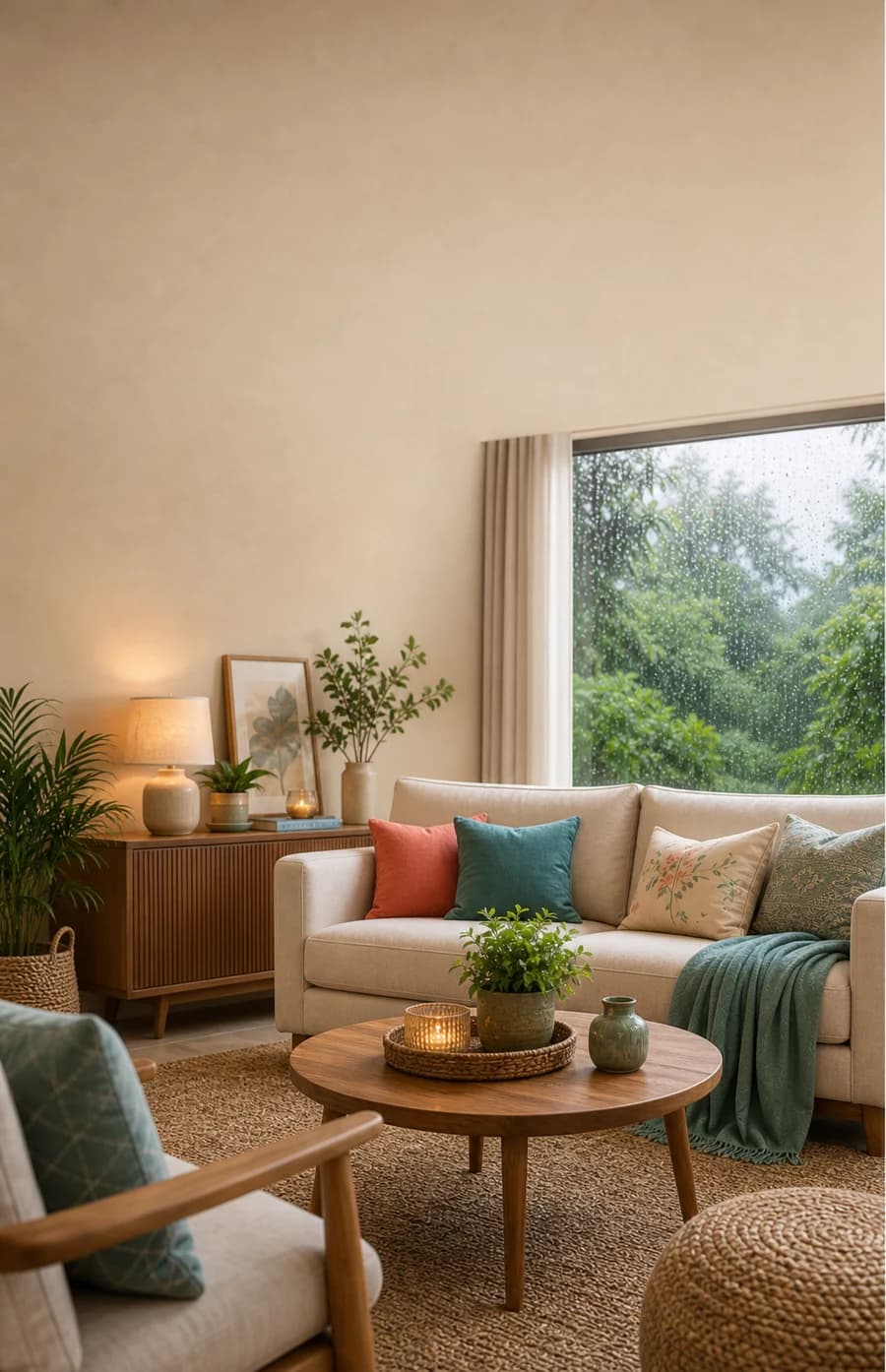 A warm QuirkyHome living room styled for a modern home