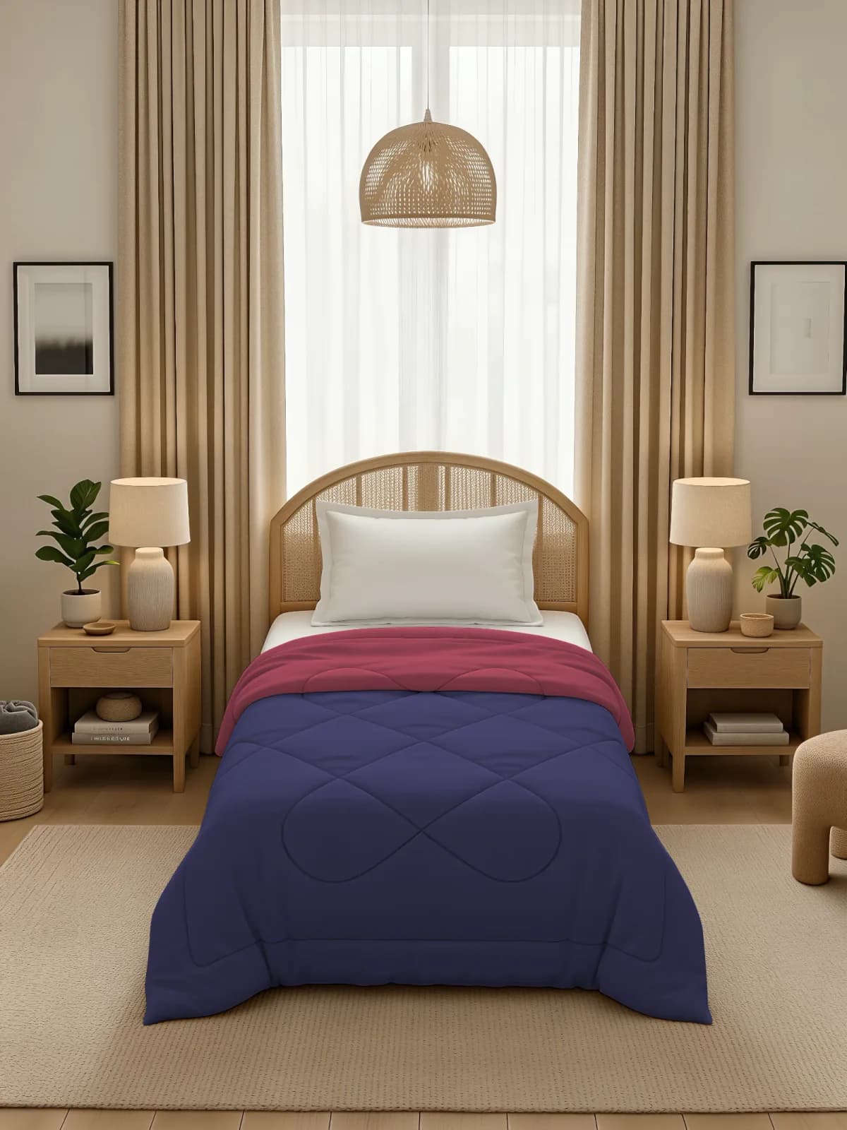Nest 220 GSM Solid Single Bed Reversible Comforter