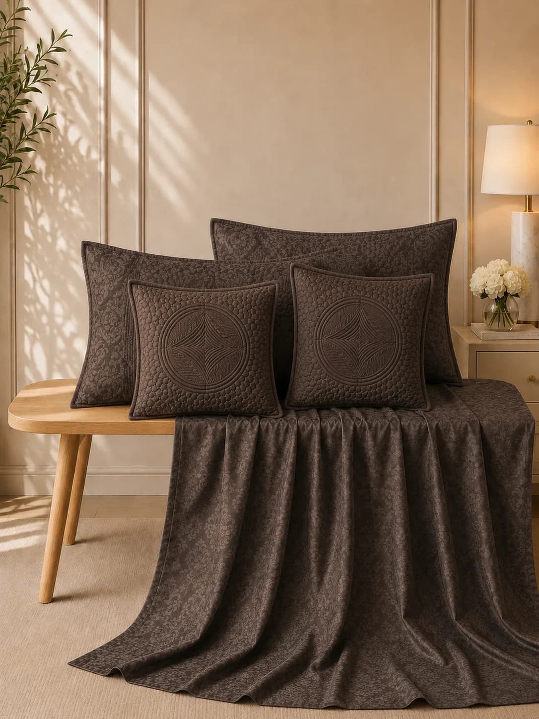ANOKHI 5 PIECE HAND QUILTED BEDDING SET