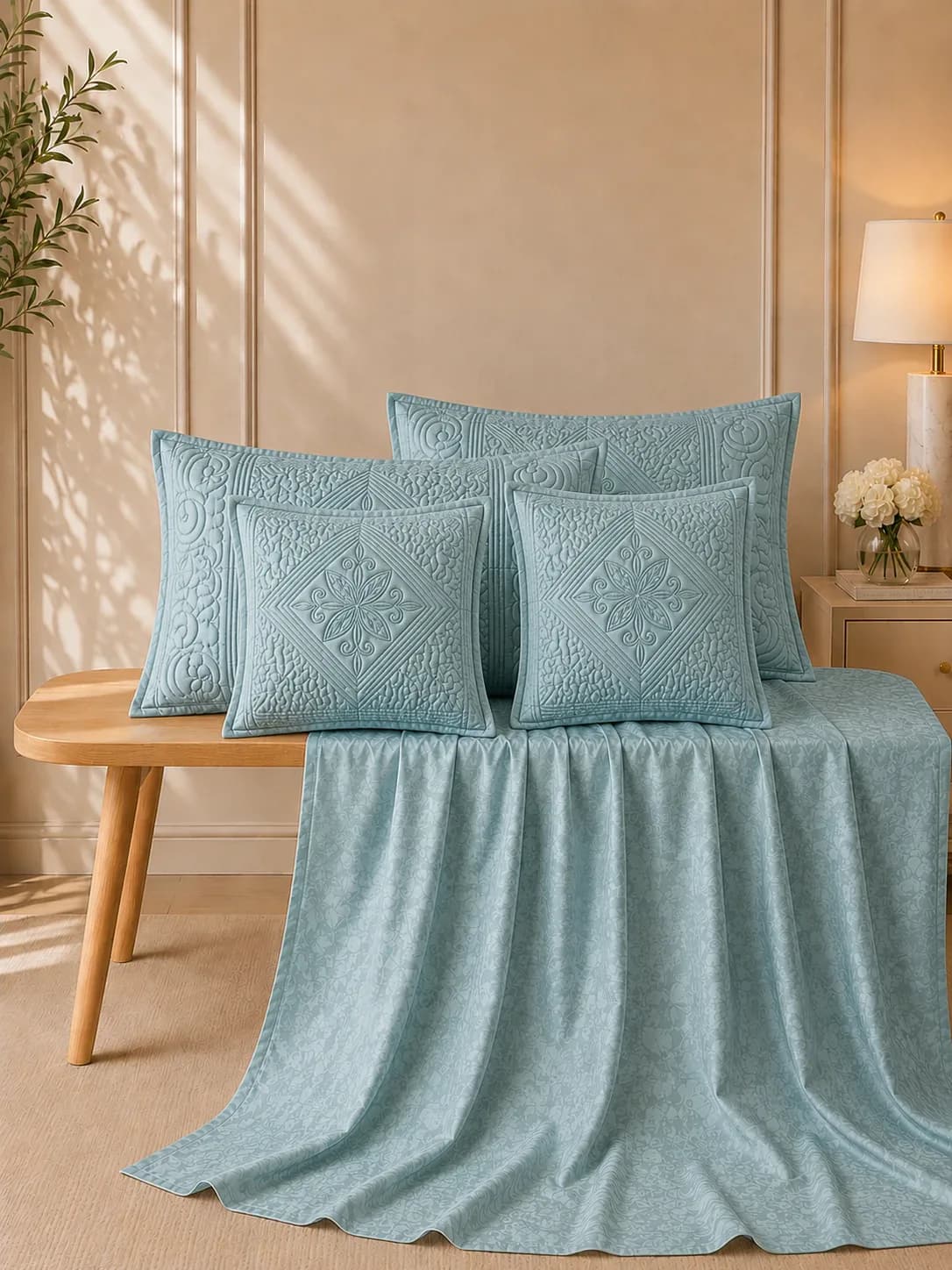 ANOKHI 5 PIECE HAND QUILTED BEDDING SET