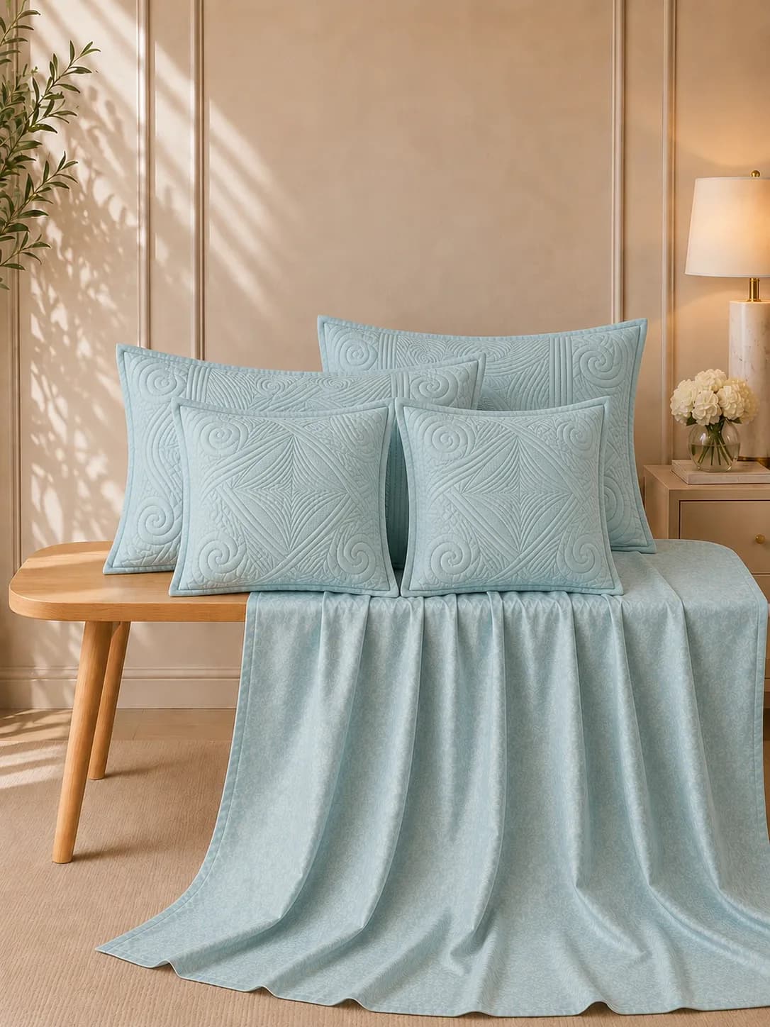 ANOKHI 5 PIECE HAND QUILTED BEDDING SET