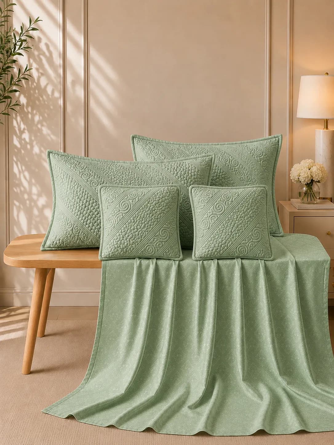 ANOKHI 5 PIECE HAND QUILTED BEDDING SET