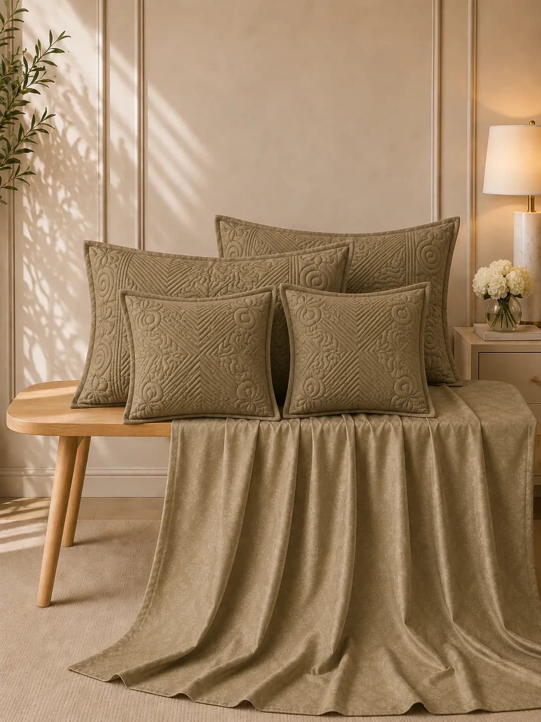 ANOKHI 5 PIECE HAND QUILTED BEDDING SET