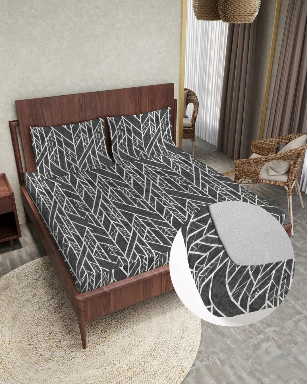 FANTASY COLLECTION KING FITTED BEDSHEET WITH 2 PILLOW COVERS