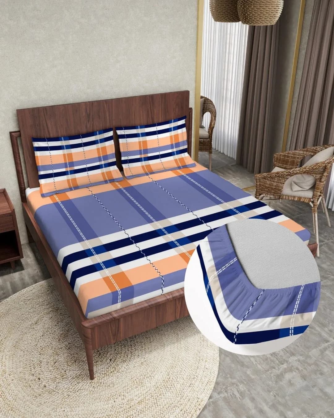 FANTASY COLLECTION KING FITTED BEDSHEET WITH 2 PILLOW COVERS