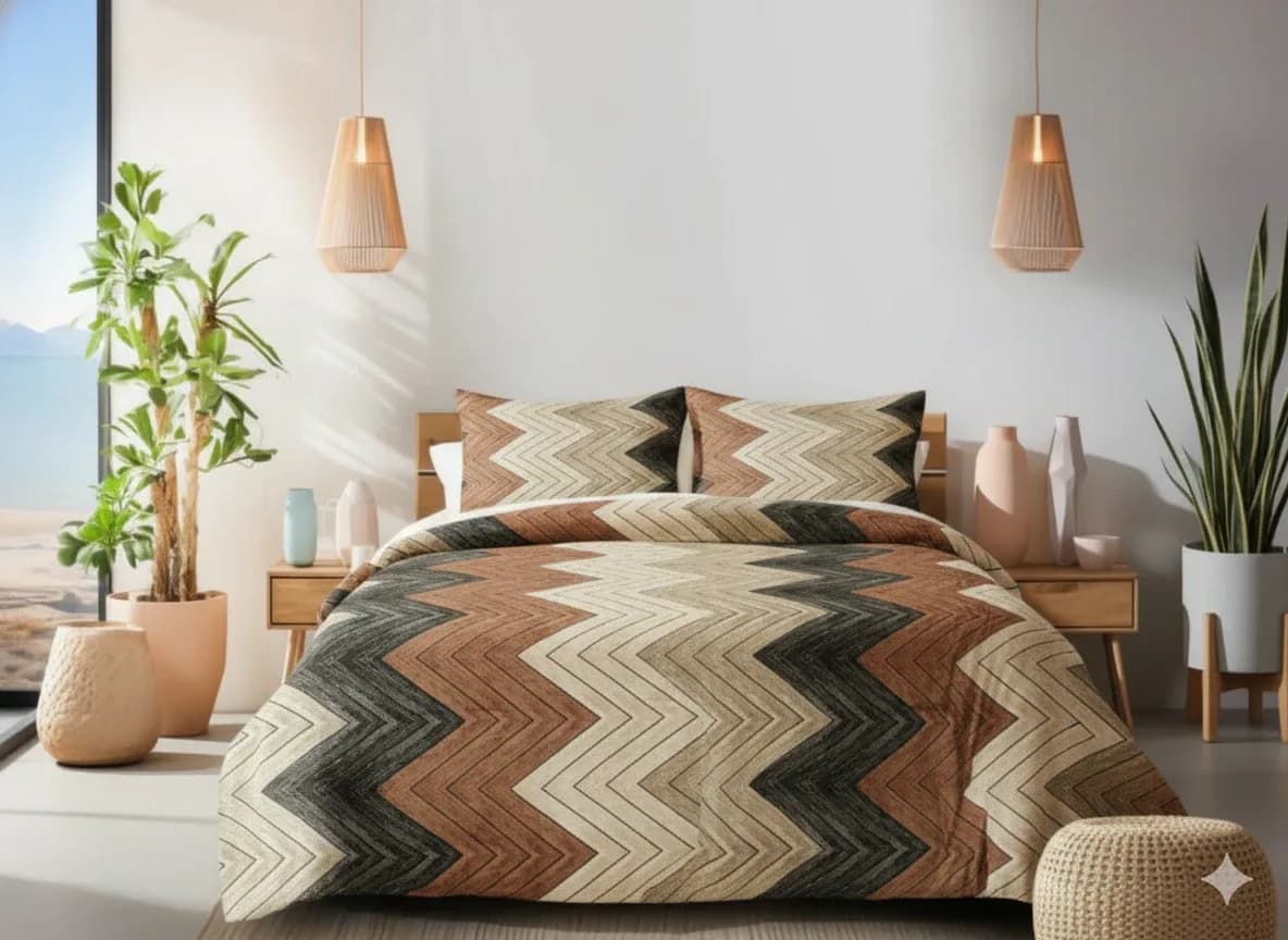 Rustic Chevron Patterned Bedsheet With 2 Pillow Covers