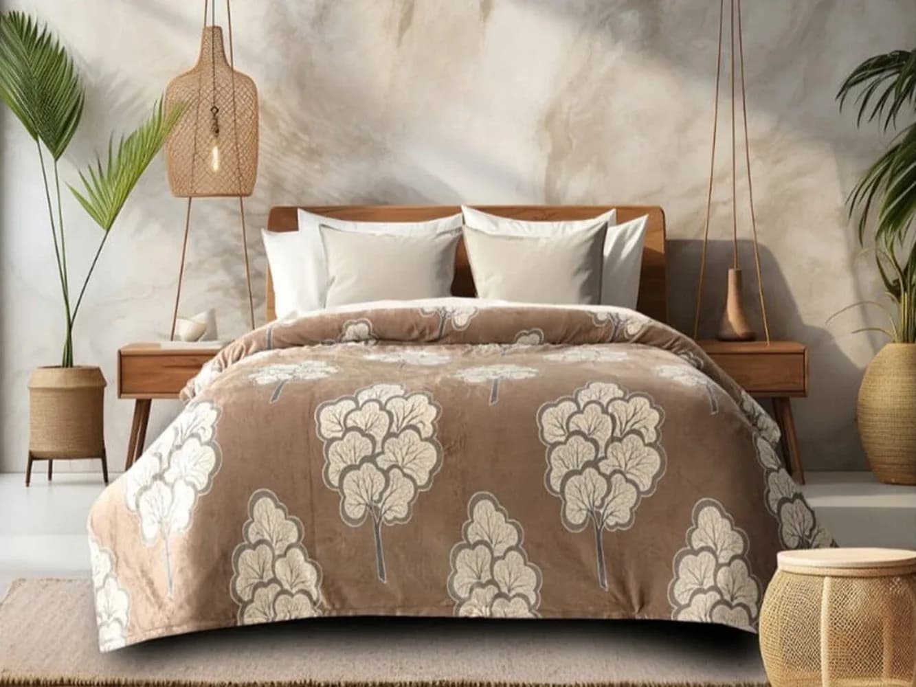 Botanical Trees Elastic Fitted Bedsheet with 2 Pillow Covers