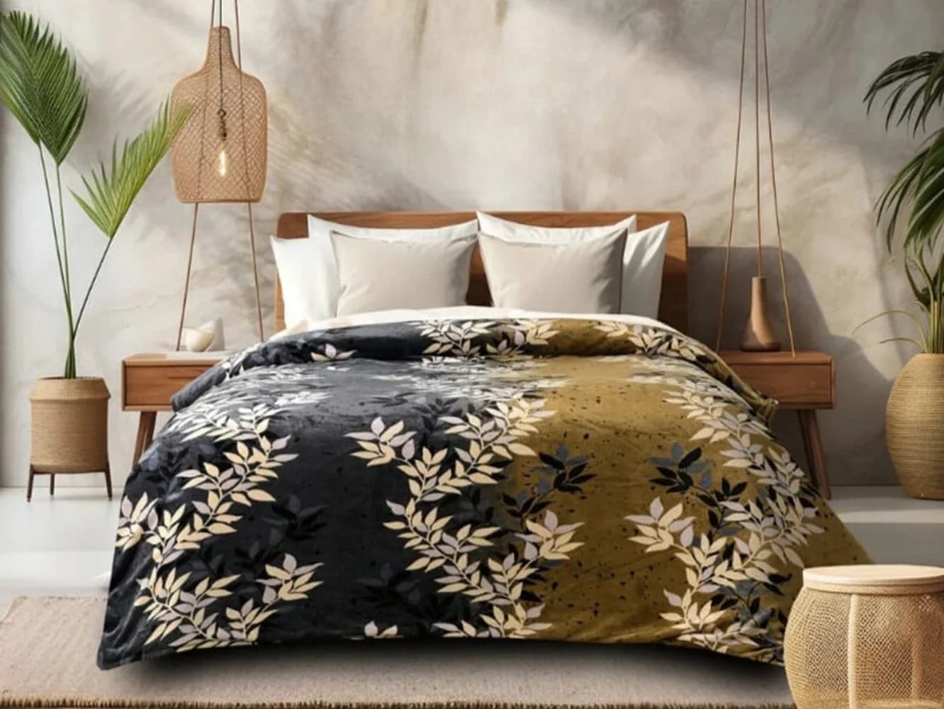 Contemporary Elastic Fitted Bedsheet with 2 Pillow Covers