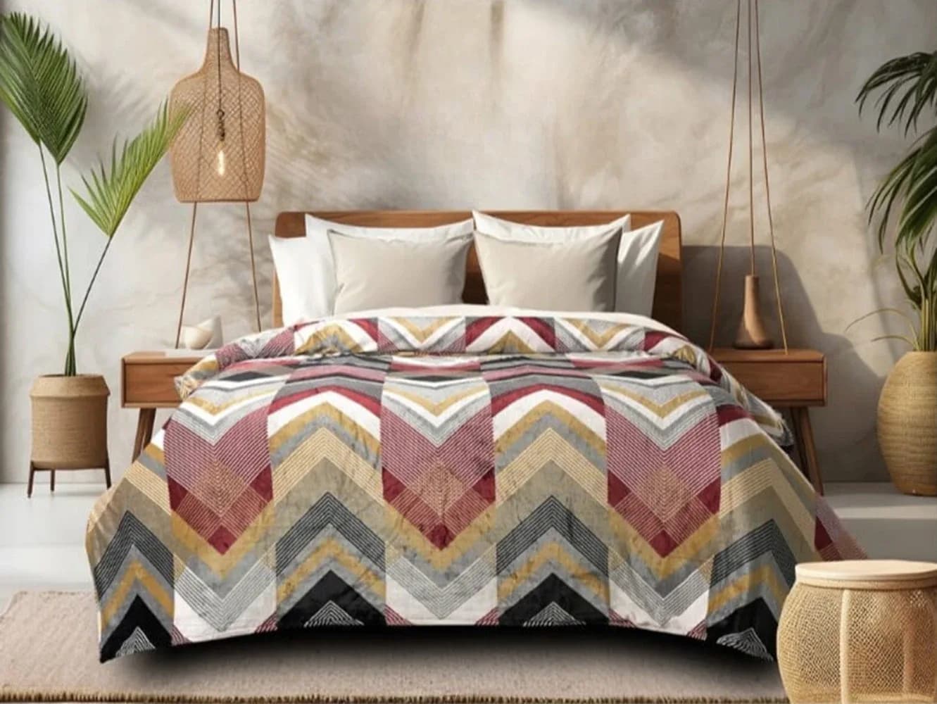 Boho Geometric Bedsheet with 2 Pillow Covers