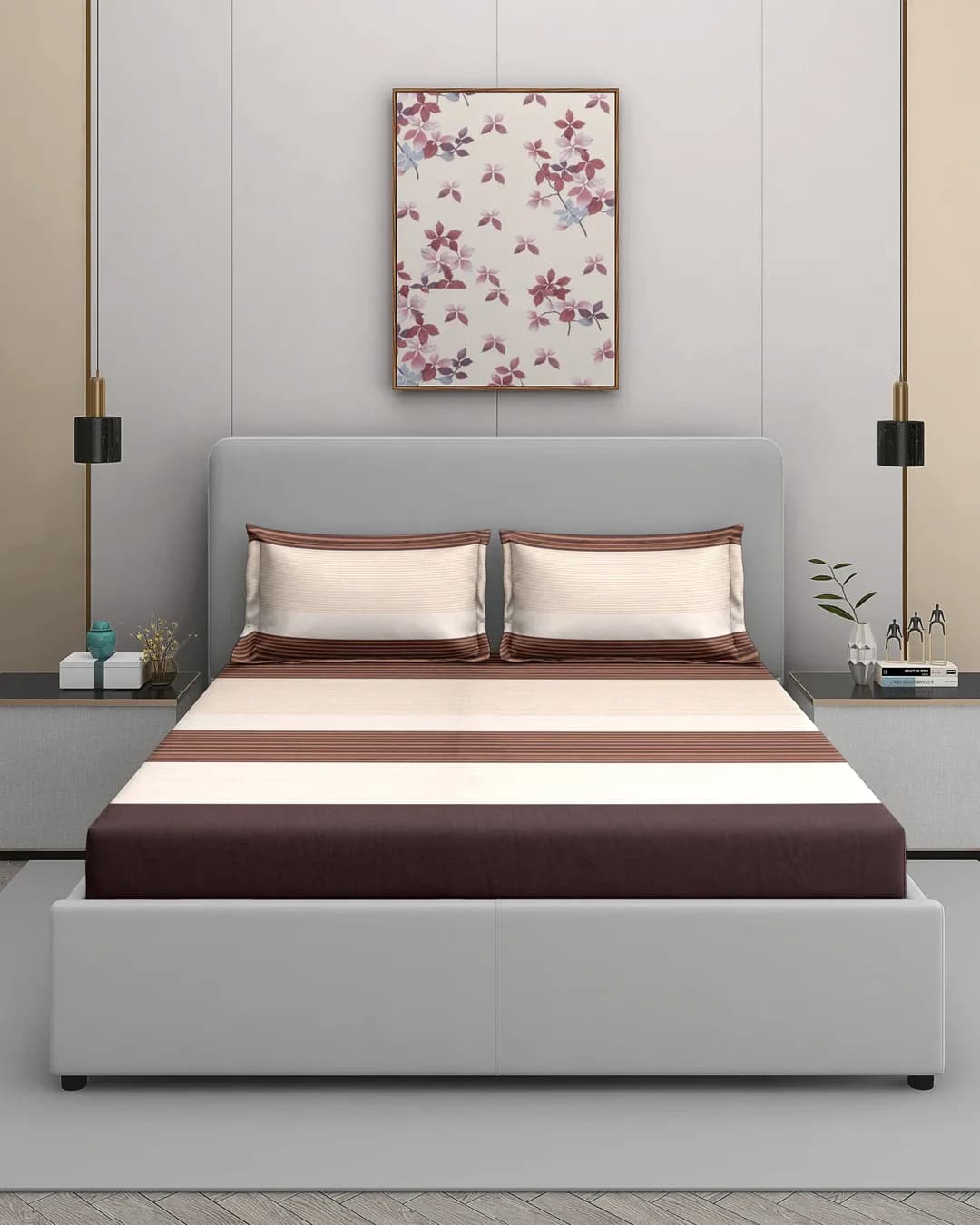 Striped Bedsheet with 2 Pillow Covers