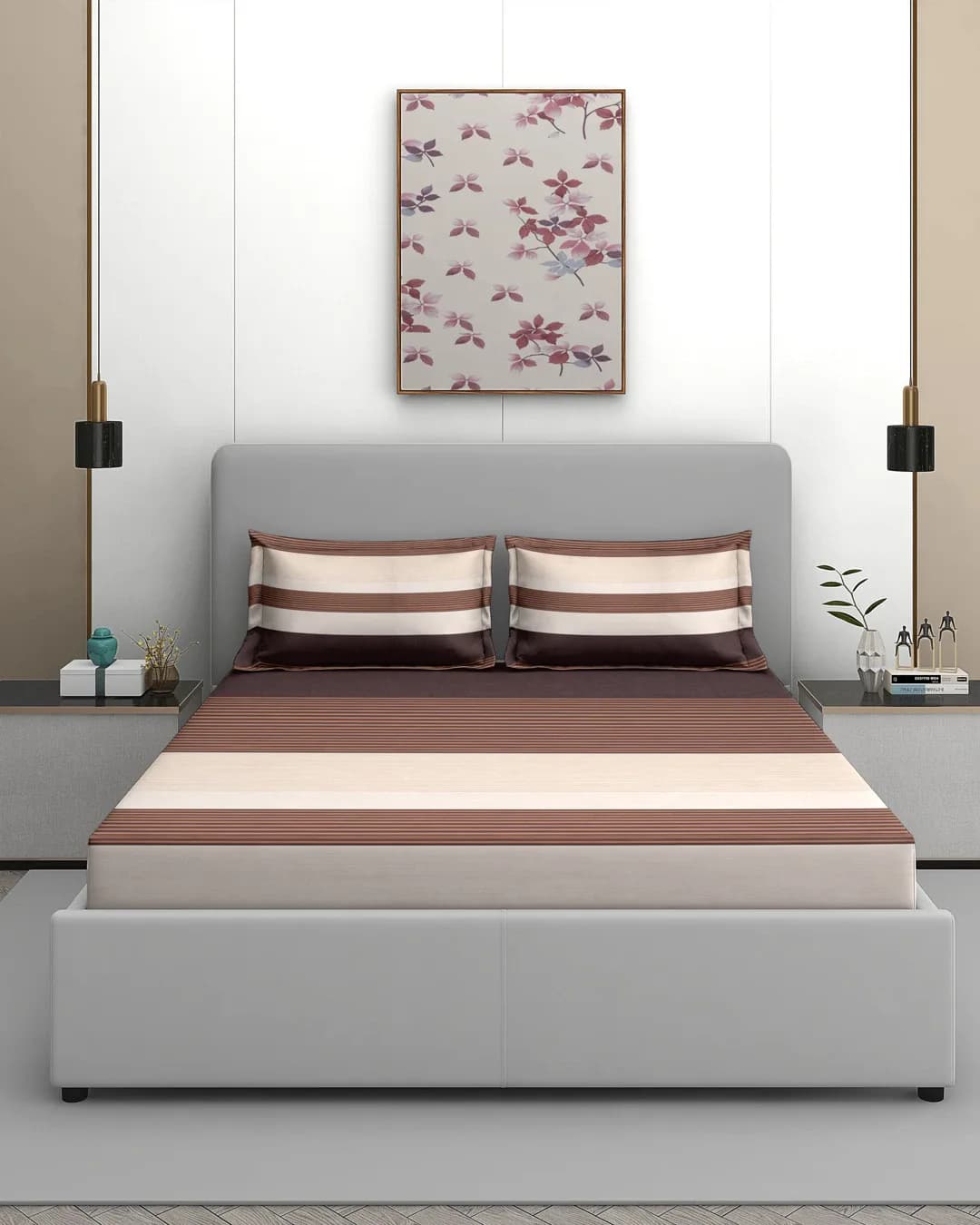 Striped Bedsheet with 2 Pillow Covers