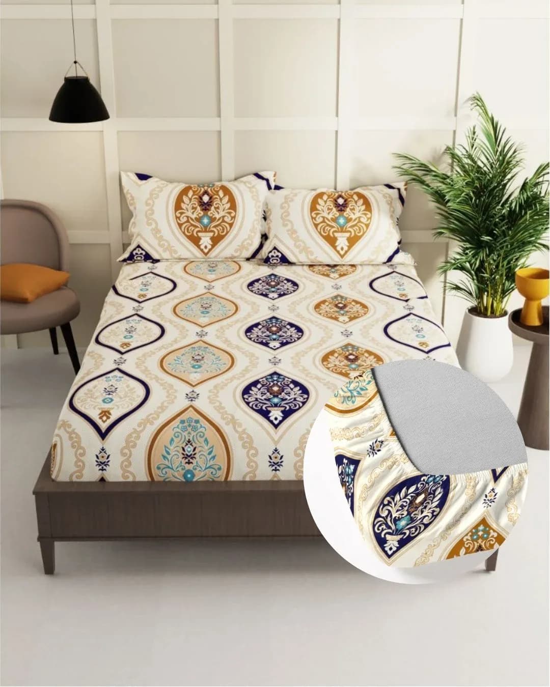 Queen Fitted Bedsheet with 2 Pillow Covers