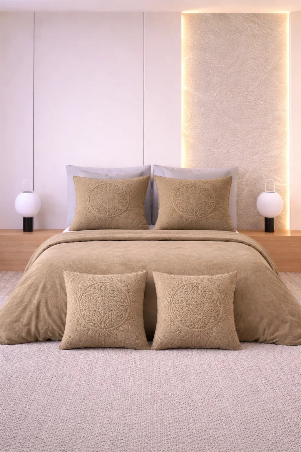 NAKSHI COLLECTION 300 TC 5 PIECE QUILTED BEDDING SET (MOCHA BROWN)