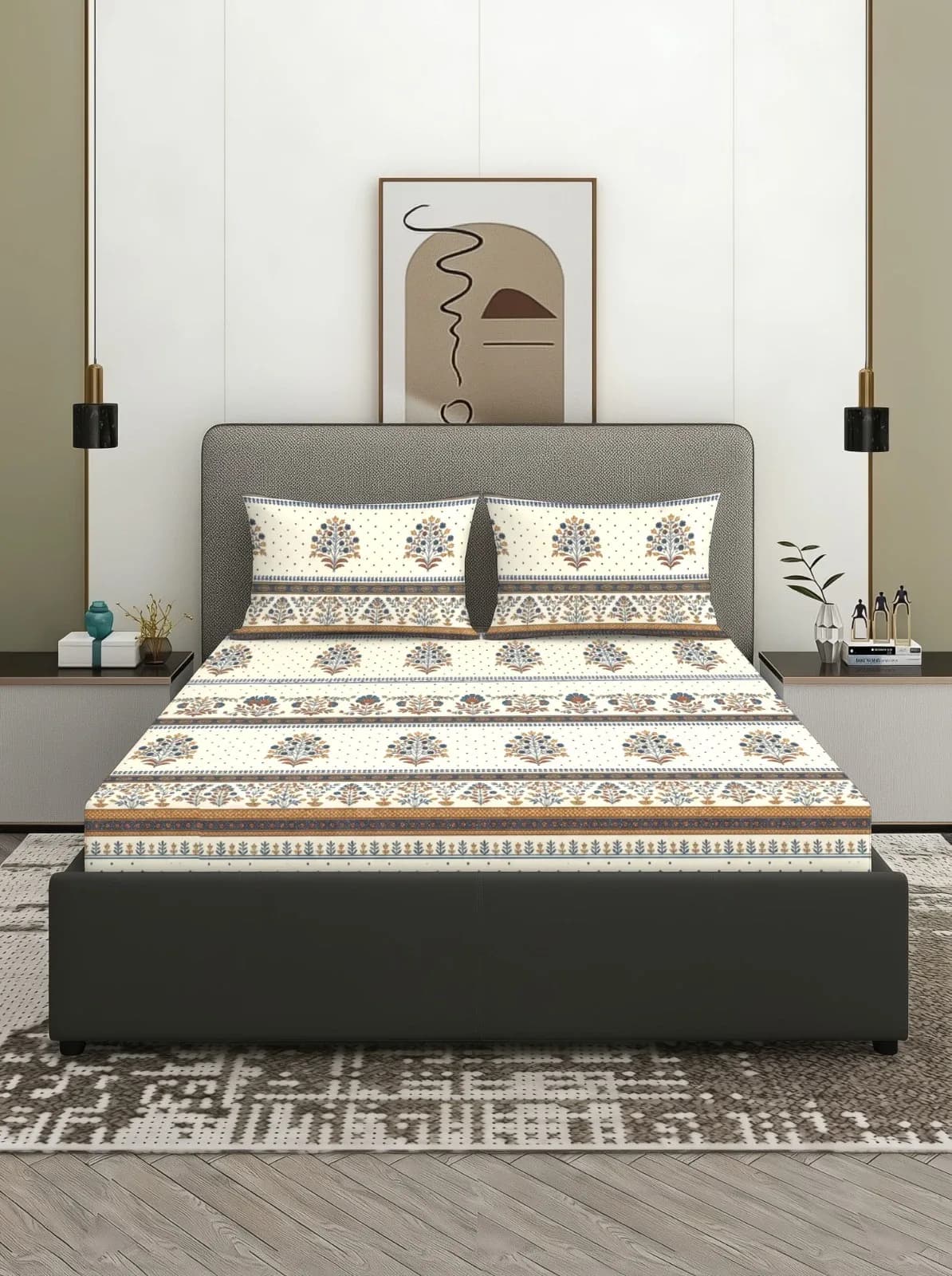 NESTY COLLECTION 3 PIECE BEDDING SET 1 QUEEN BEDSHEET WITH 2 MACHINE QUILTED PILLOW COVERS