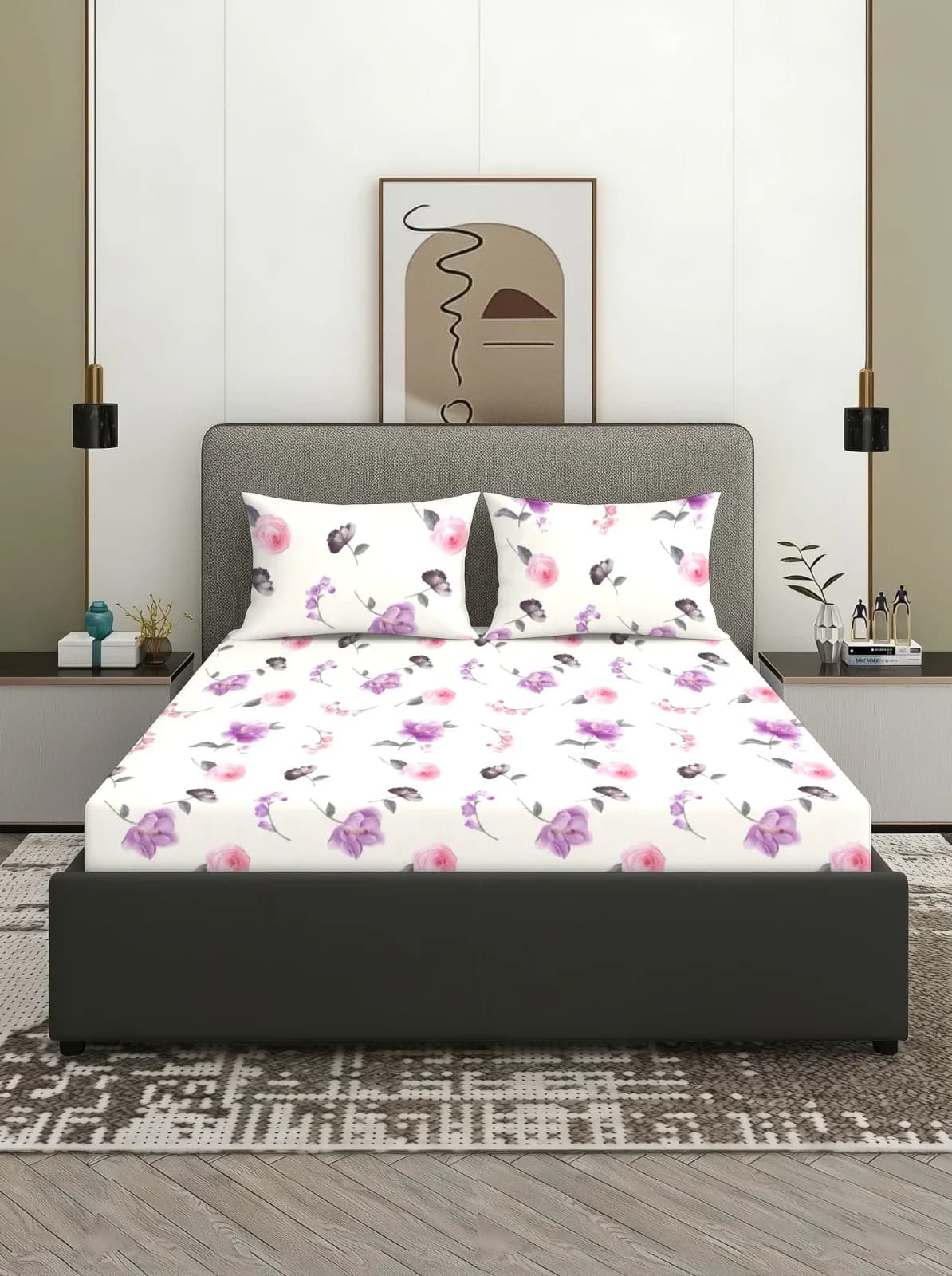 NESTY COLLECTION 3 PIECE BEDDING SET 1 QUEEN BEDSHEET WITH 2 MACHINE QUILTED PILLOW COVERS
