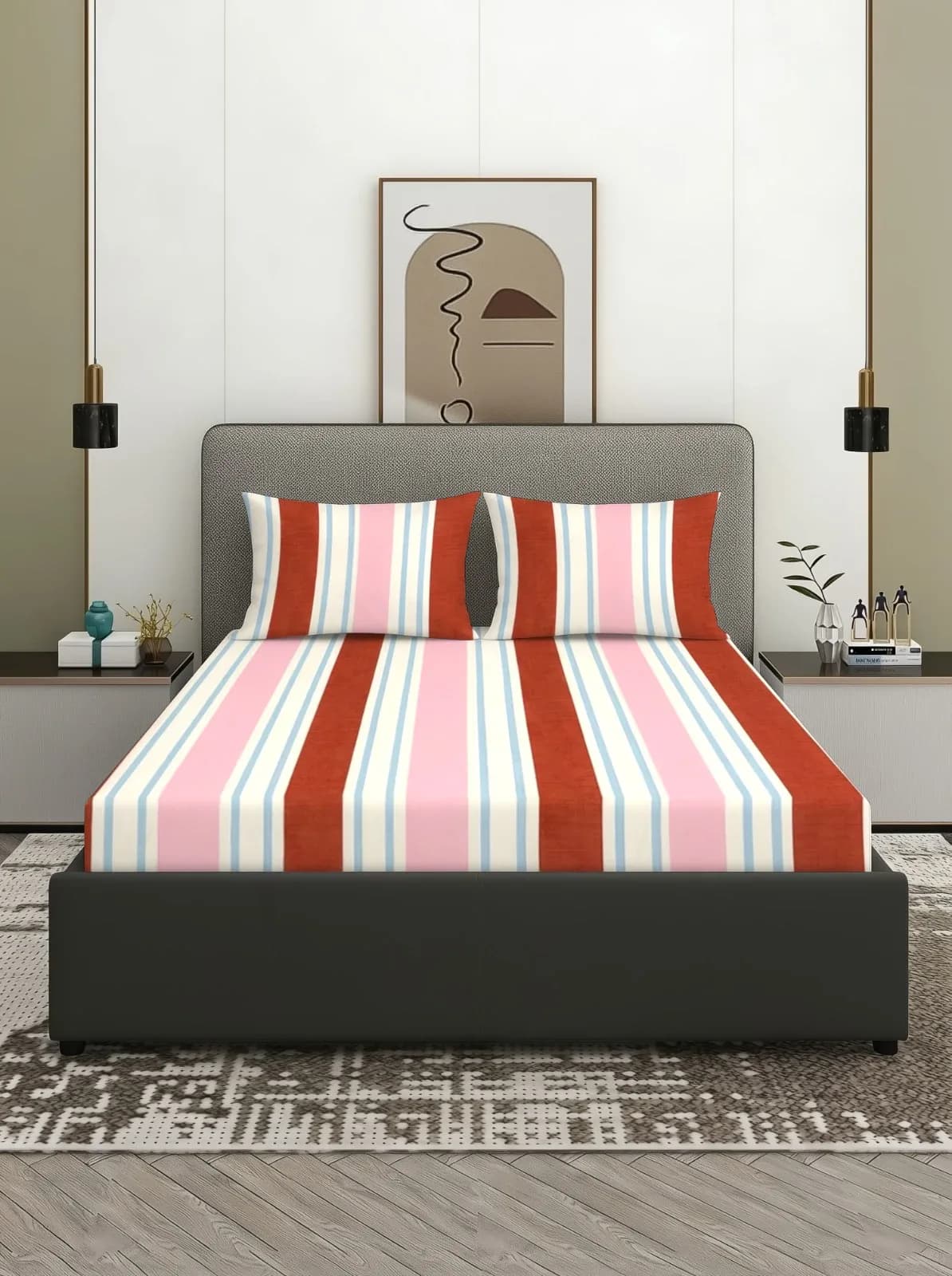 NESTY COLLECTION 3 PIECE BEDDING SET 1 QUEEN BEDSHEET WITH 2 MACHINE QUILTED PILLOW COVERS