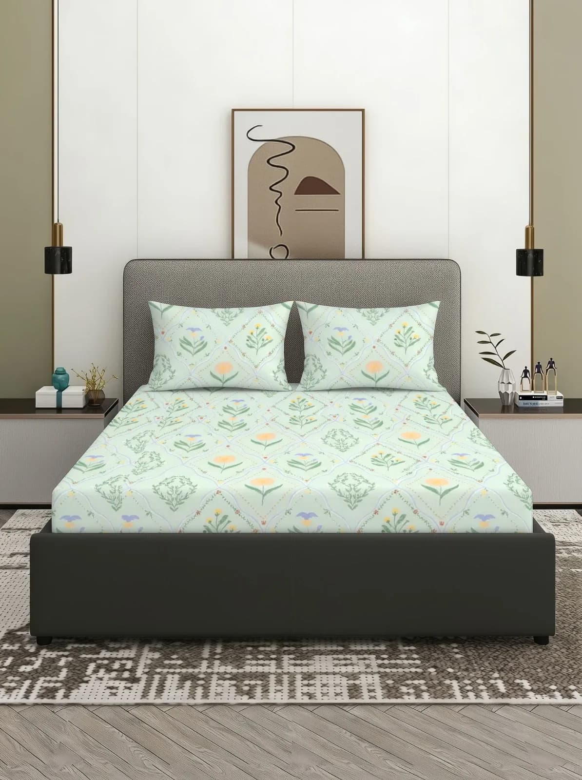 NESTY COLLECTION 3 PIECE BEDDING SET 1 QUEEN BEDSHEET WITH 2 MACHINE QUILTED PILLOW COVERS