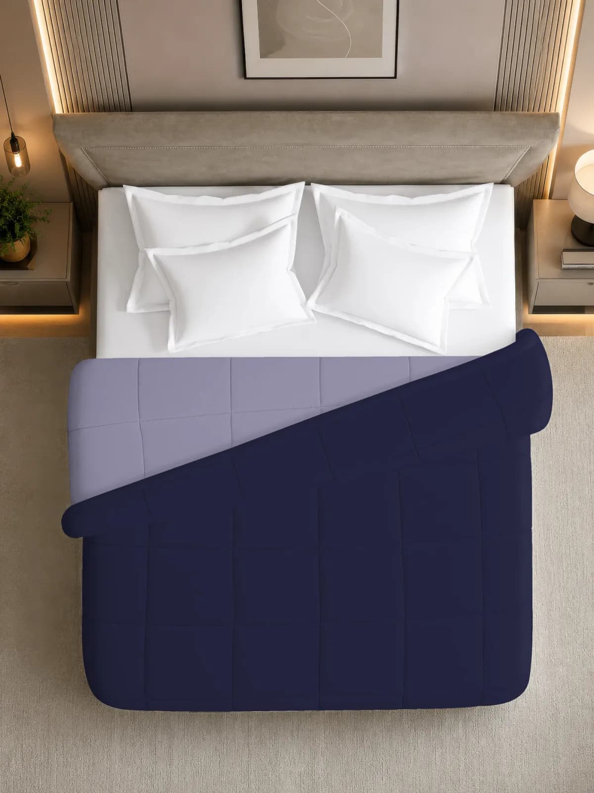 NEST SOLID DOUBLE REVERSIBLE BED COMFORTER | AC BLANKET - BLUEBERRY & VIOLET