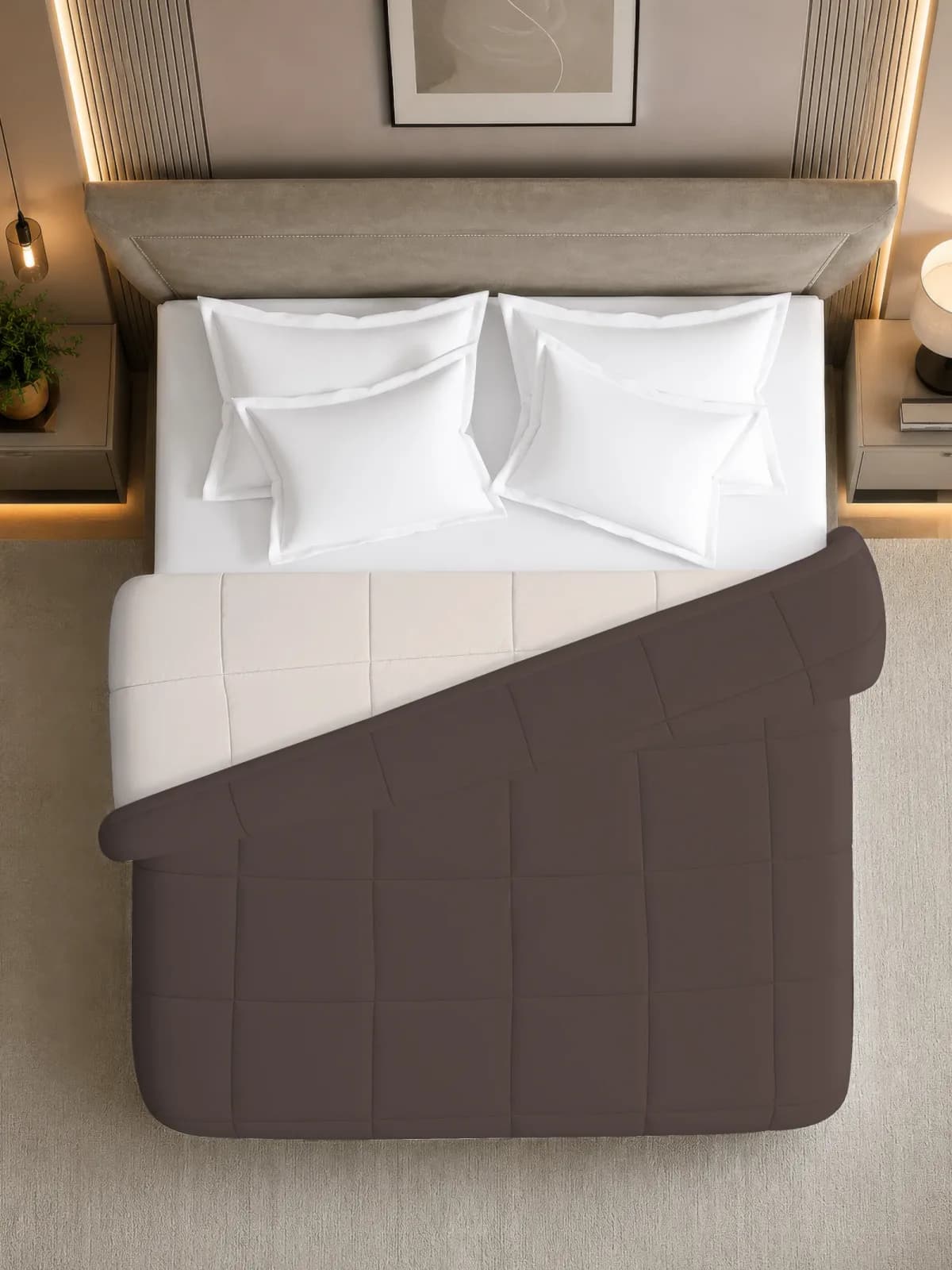NEST SOLID DOUBLE BED REVERSIBLE COMFORTER | AC BLANKET- MOCHA & VANILLA