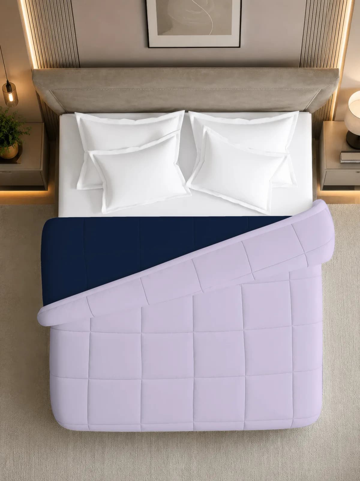 NEST SOLID DOUBLE REVERSIBLE BED COMFORTER - PUPLE & LILAC