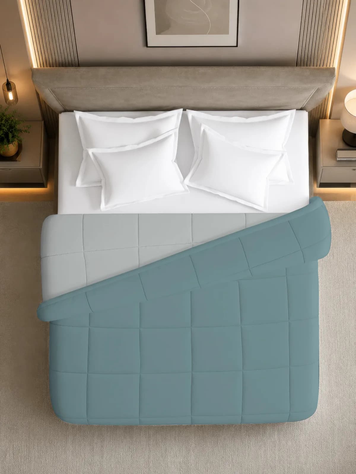 NEST SOLID DOUBLE BED REVERSIBLE COMFORTER | AC BLANKET - DENIM & SKY