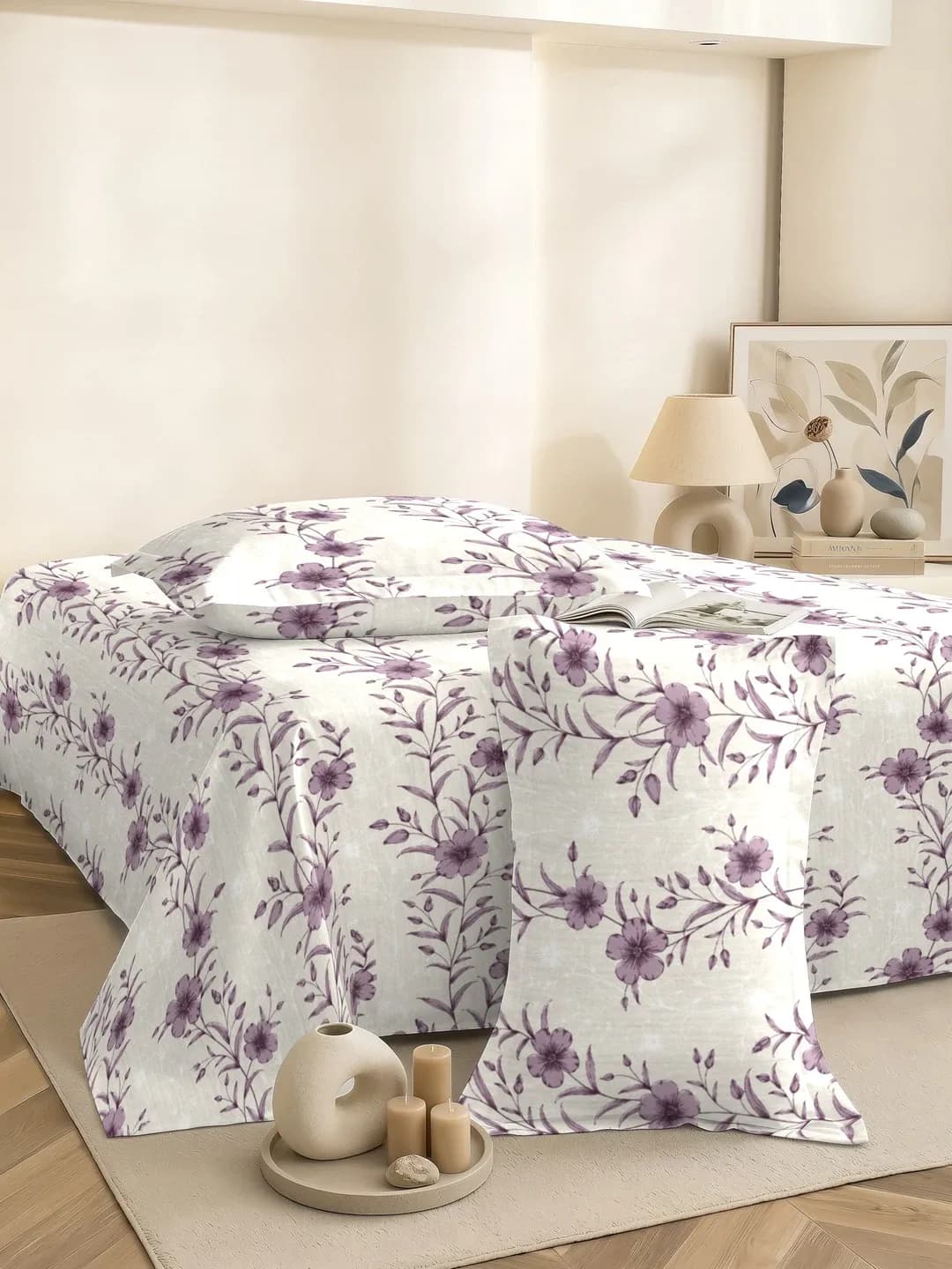 PETAL 180 TC PERCALE SUPER KING 3 PC BEDDING SET - PURPLE