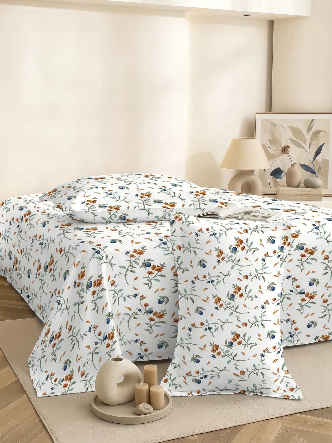 PETAL 180TC PERCALE SUPER KING BEDDING SET - BROWN FLORAL