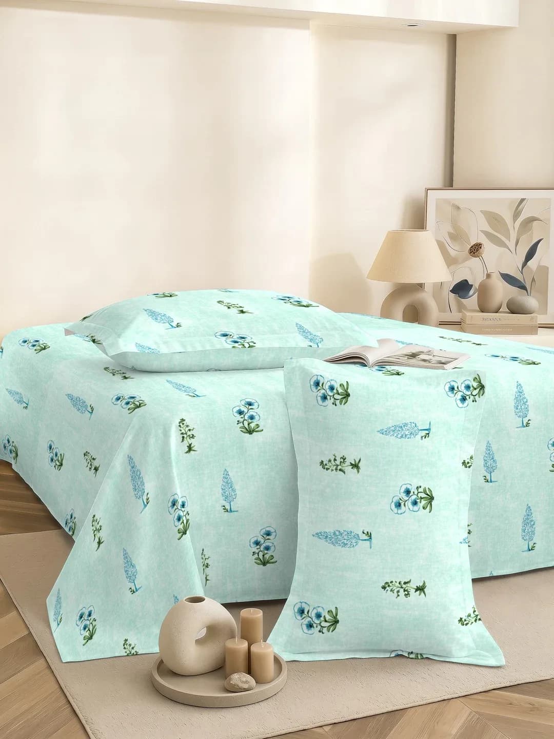 PETAL 180TC PERCALE SUPER KING BEDDING SET - SAGE GREEN