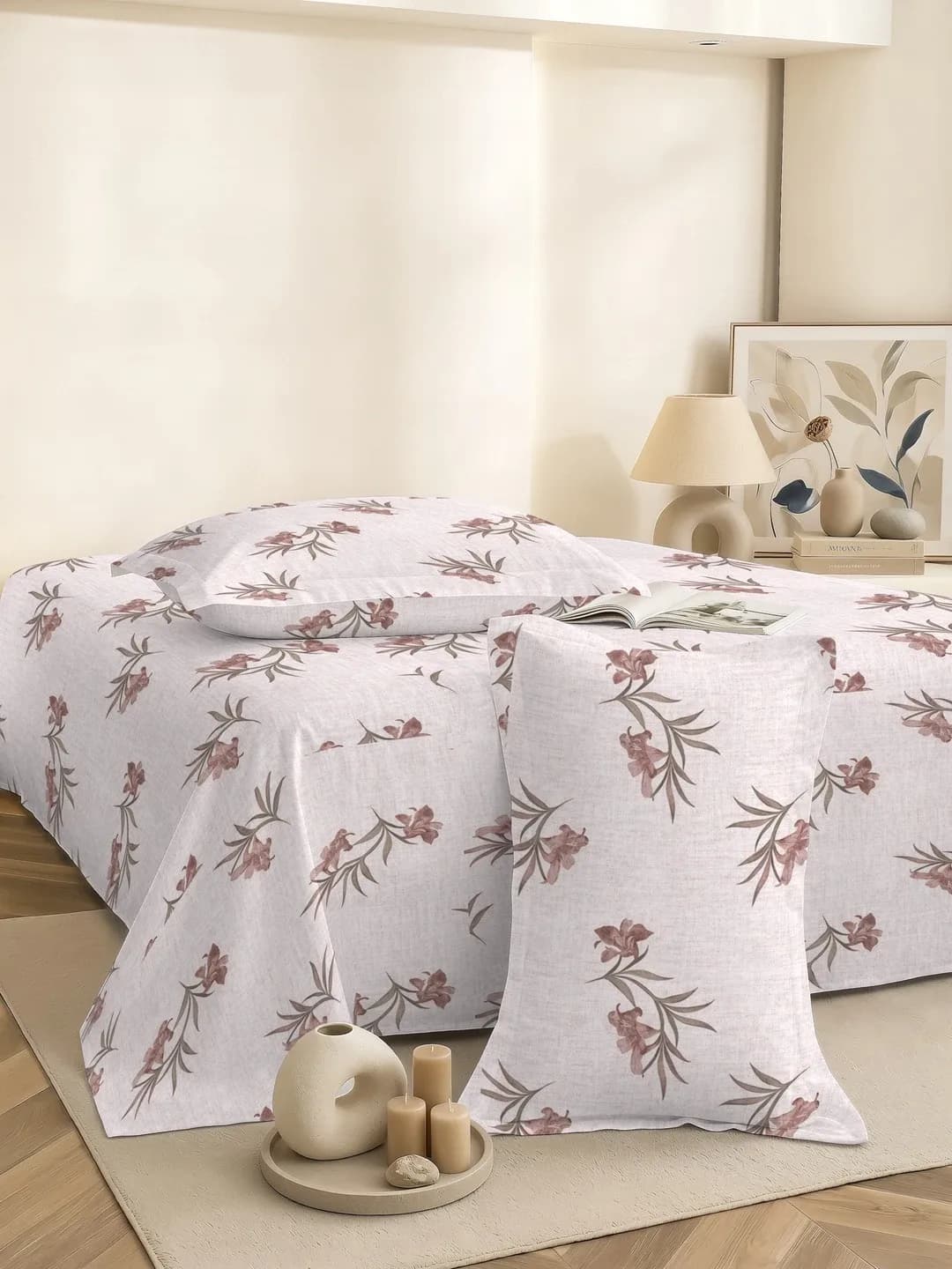 PETAL 180TC PERCALE QUEEN 3 PC BEDDING SET - ROSE GOLD