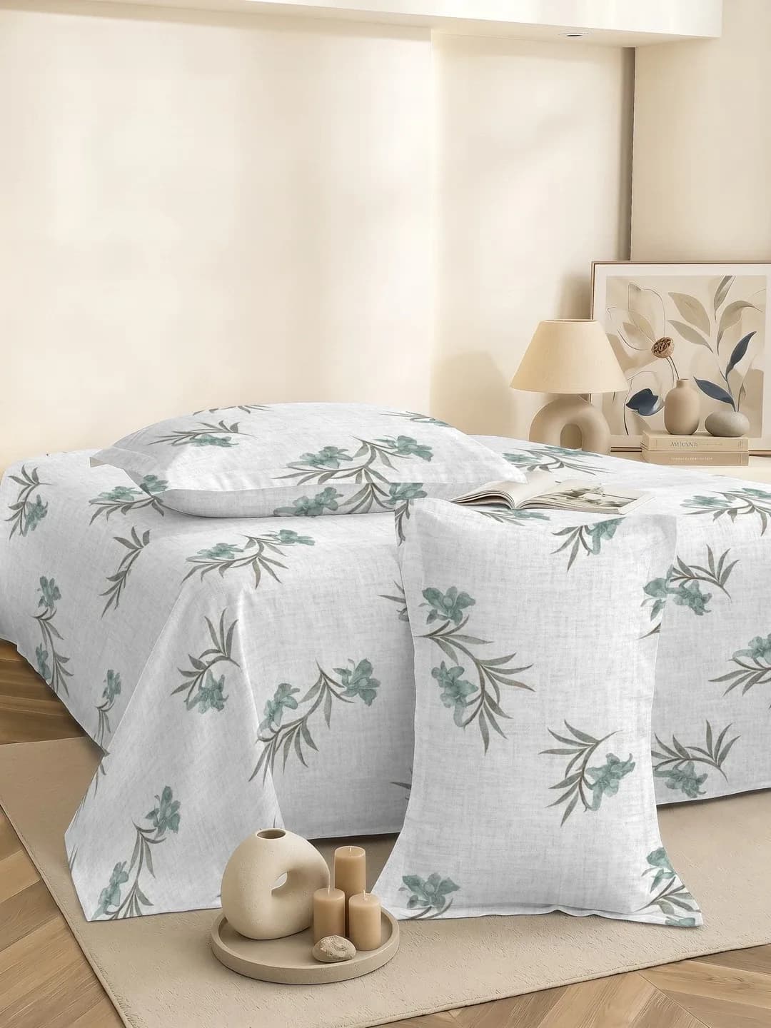 PETAL 180TC PERCALE QUEEN 3 PC BEDDING SET - SAGE GREEN