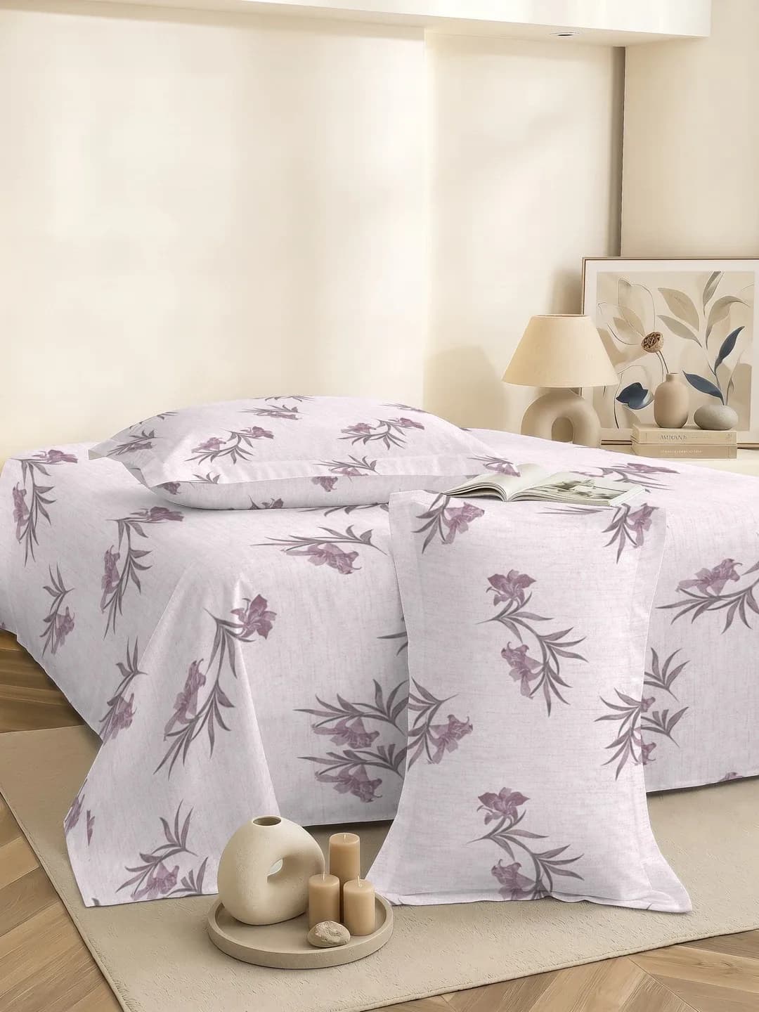 PETAL 180TC PERCALE QUEEN 3PC BEDDING SET - LIGHT PURPLE