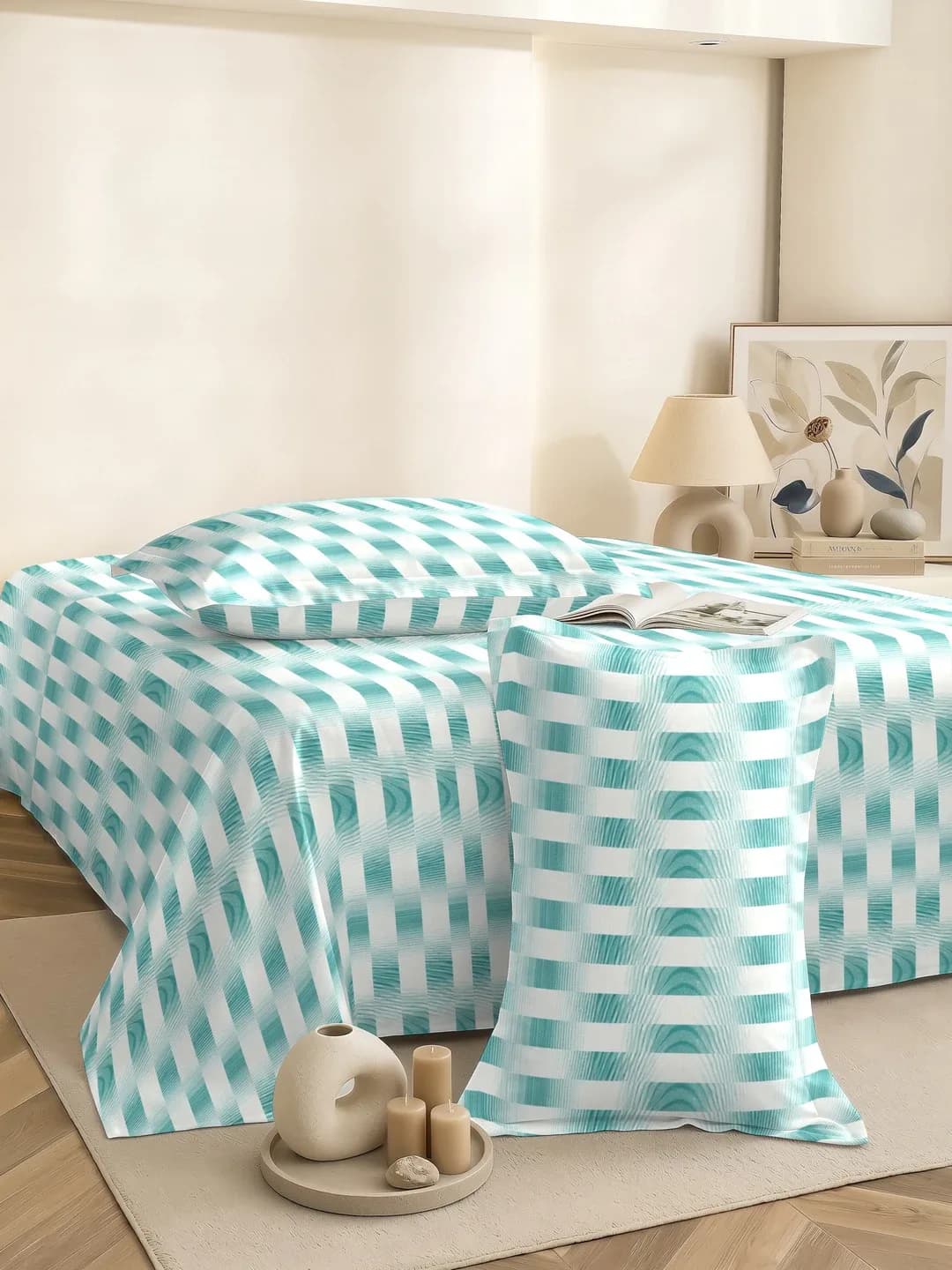 PETAL 180TC PERCALE QUEEN 3 PC BEDDING SET - TEAL