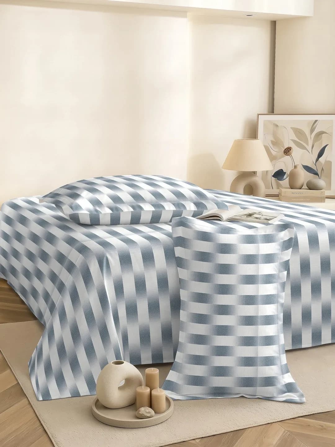 PETAL 180TC PERCALE DOUBLE BEDDING SET - GREY CHECK