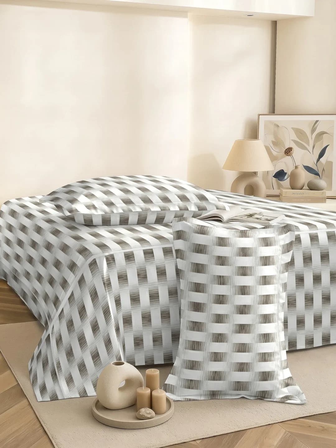 PETAL 180TC PERCALE QUEEN 3PC BEDDING SET - COFFEE