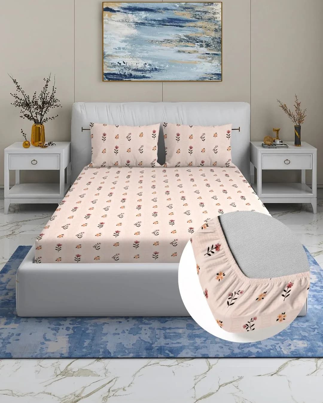 QUEEN FITTED BEDSHEET WITH 2 PILLOW COVERS
