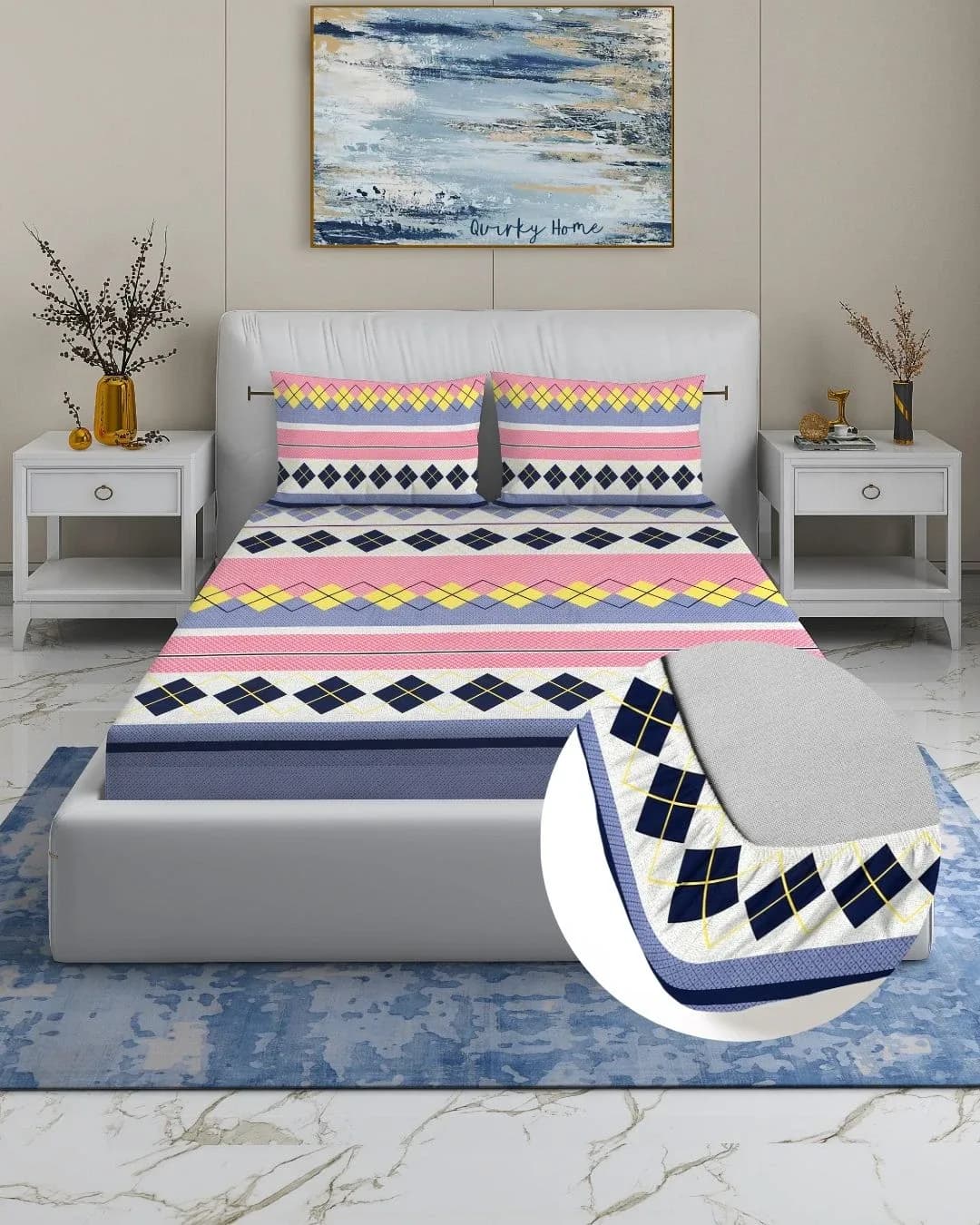 QUEEN FITTED BEDSHEET WITH 2 PILLOW COVERS