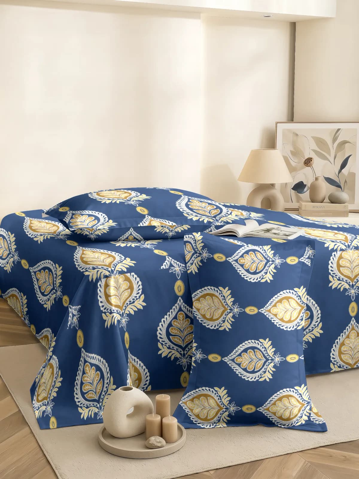 Royal Procian 180 TC Pure Cotton Queen Bedsheet - Navy