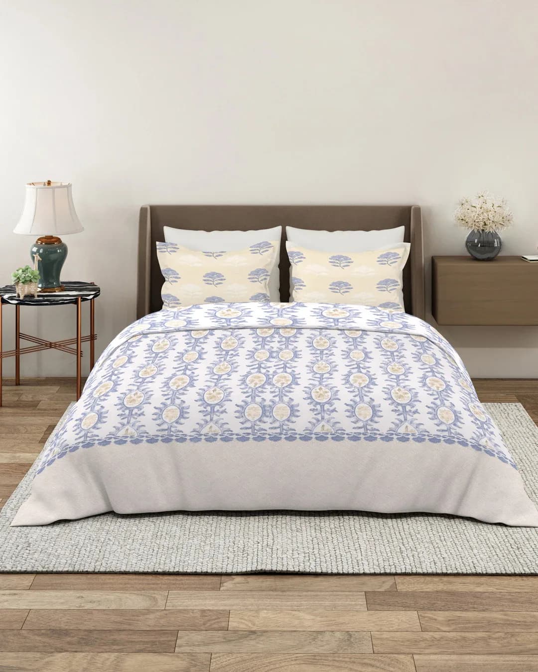 VERA DUAL FLORAL 200 TC KING 3 PIECE BEDDING SET