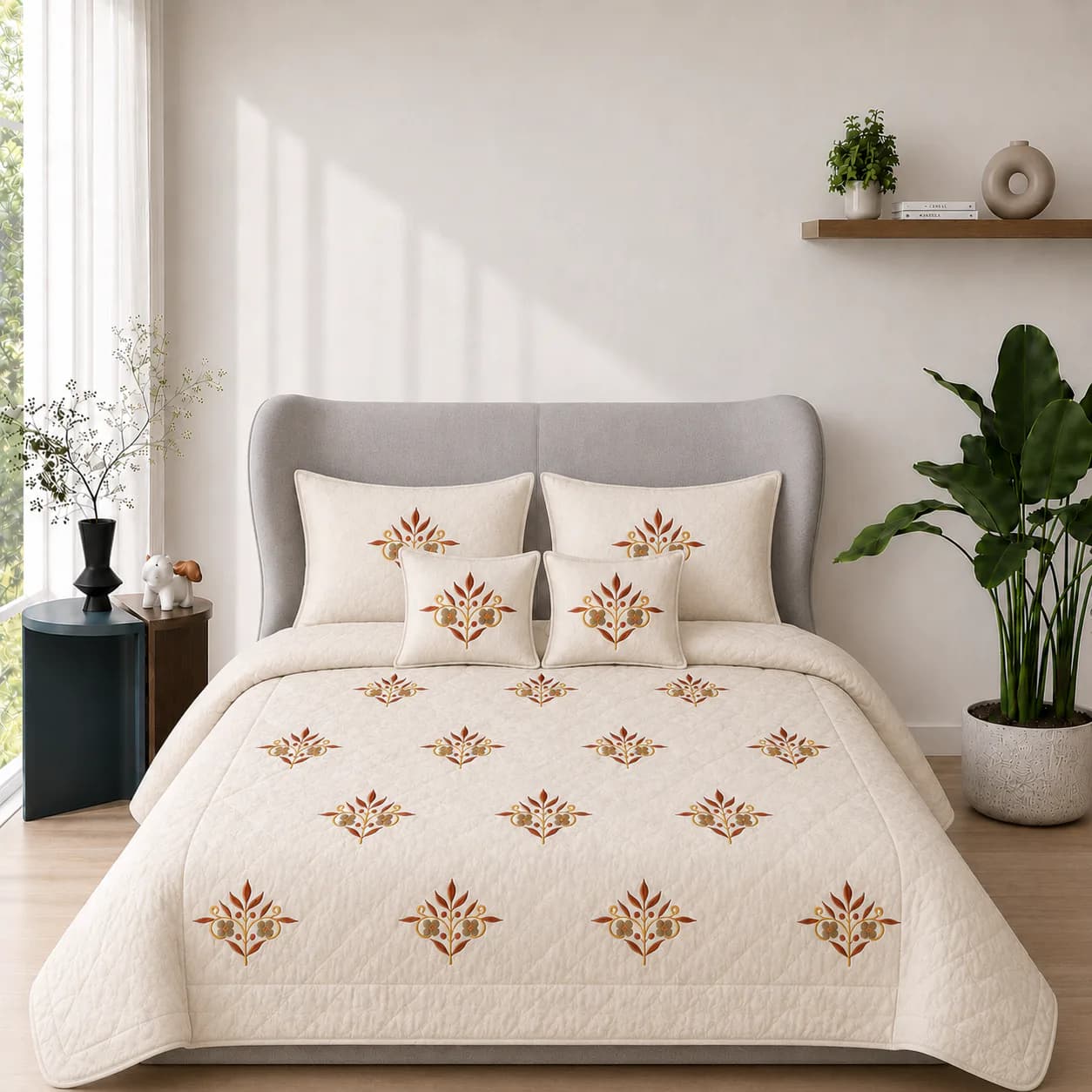 6 PIECE EMBROIDERY BEDDING SET