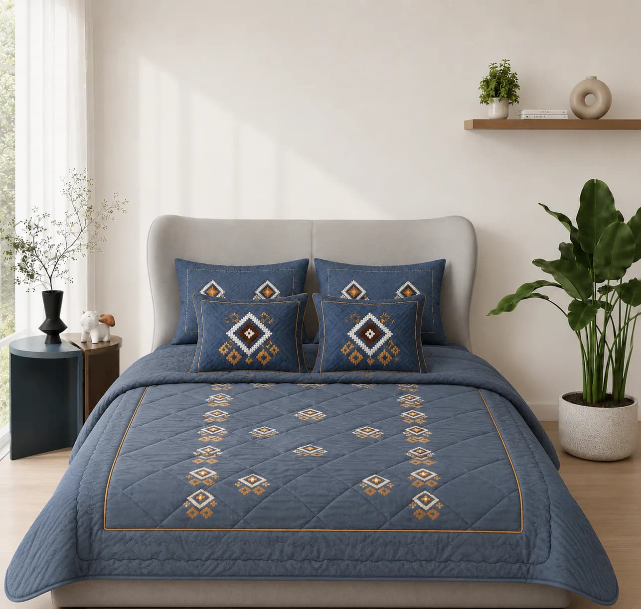 6 PIECE EMBROIDERY BEDDING SET