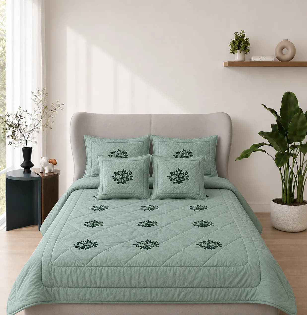 6 PIECE EMBROIDERY BEDDING SET