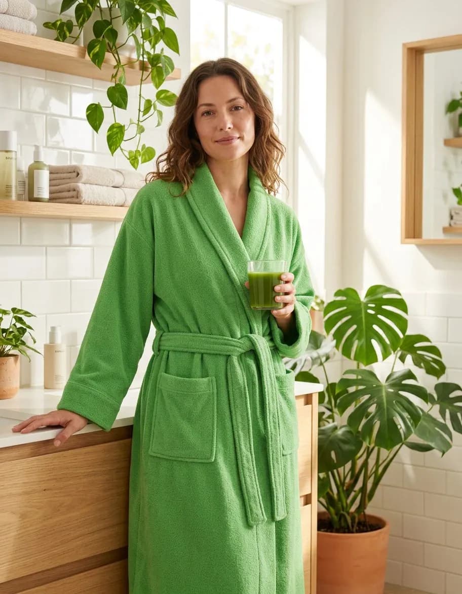 Pure Cotton Unisex Bathrobe SeaGreen Large