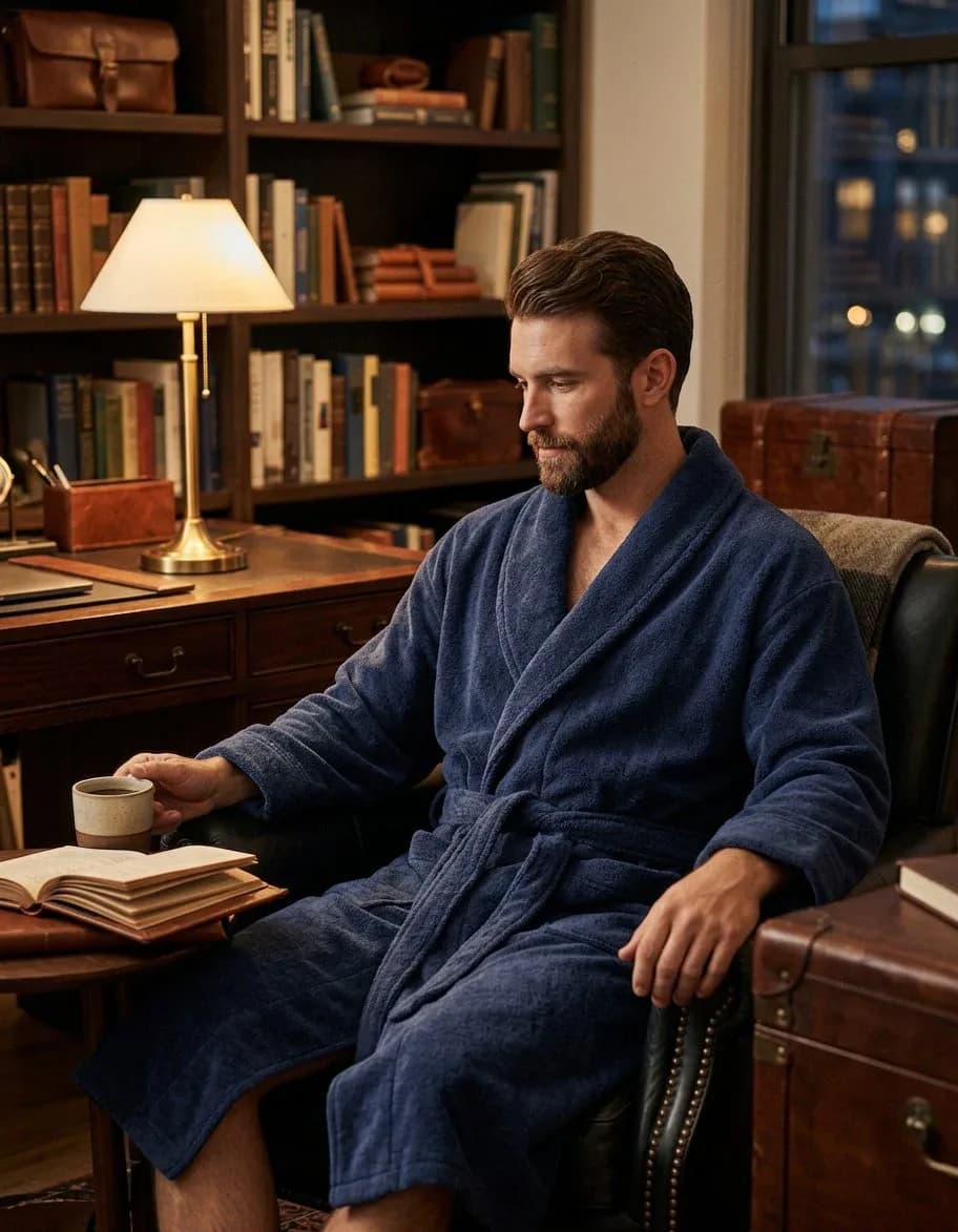 Pure Cotton Unisex Bathrobe Navy Blue Medium