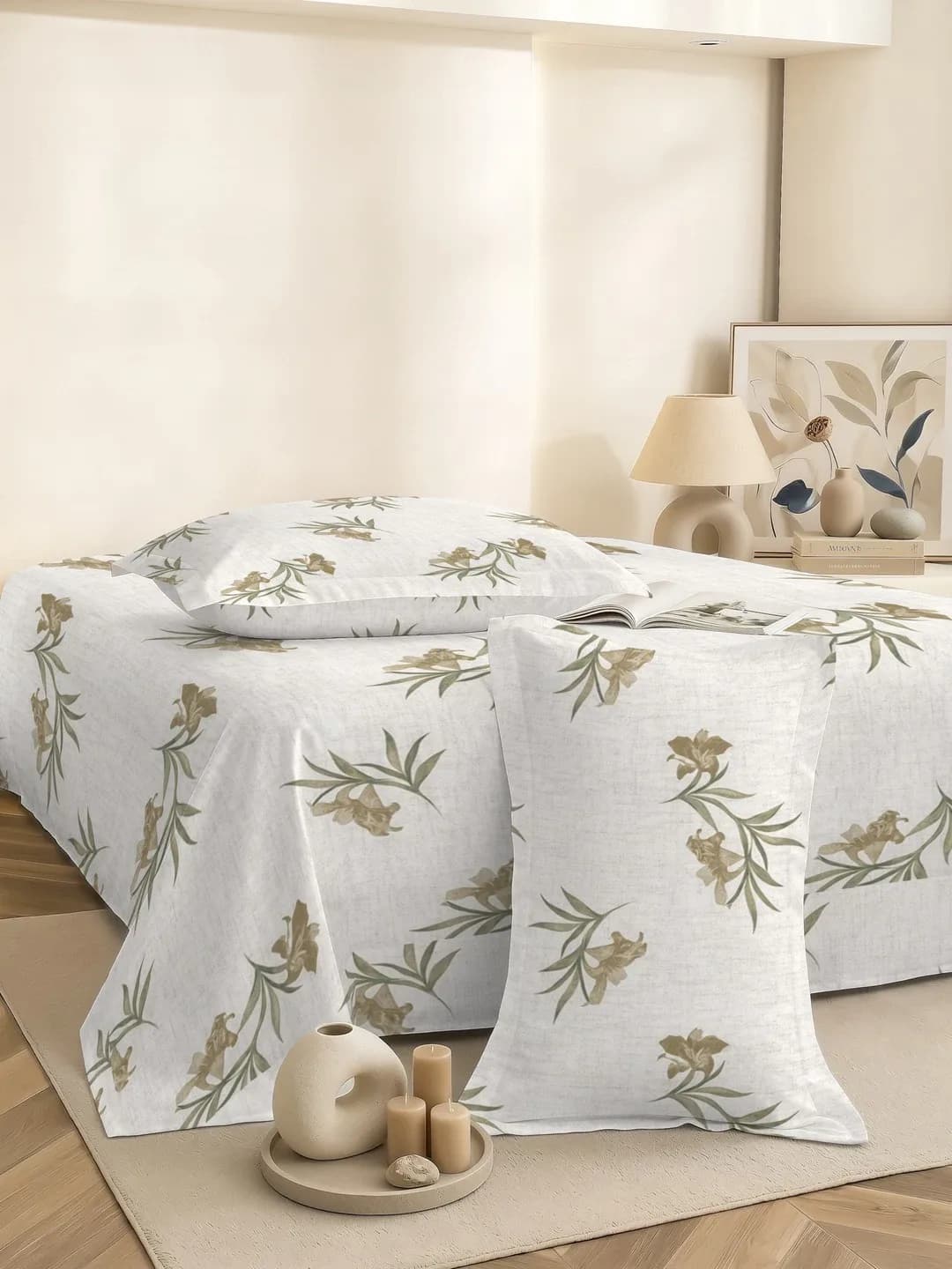 QHxHOMCOT Serene Rose 100% Pure Cotton Percale Queen 3Pc Bedding Set | 90x100 Inches