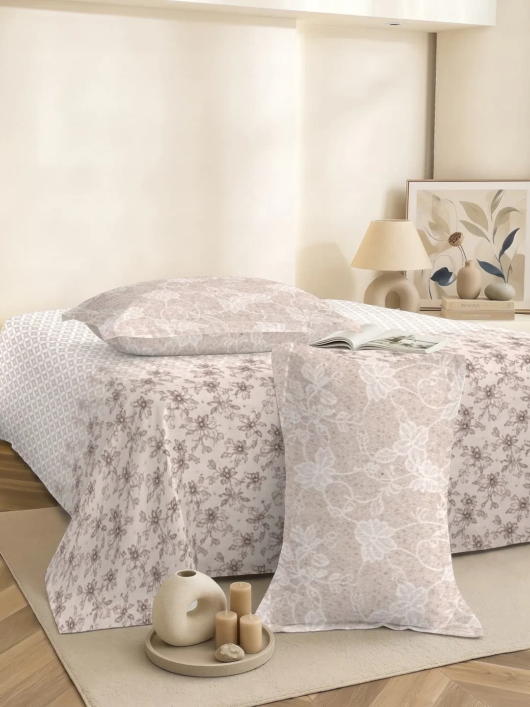 QHxHOMCOT Dual Tones 200TC 100% Pure Cotton 3Pc King Bedding Set | Dual-Tone Contrast Coordinating Pillows | 108x108 Inches