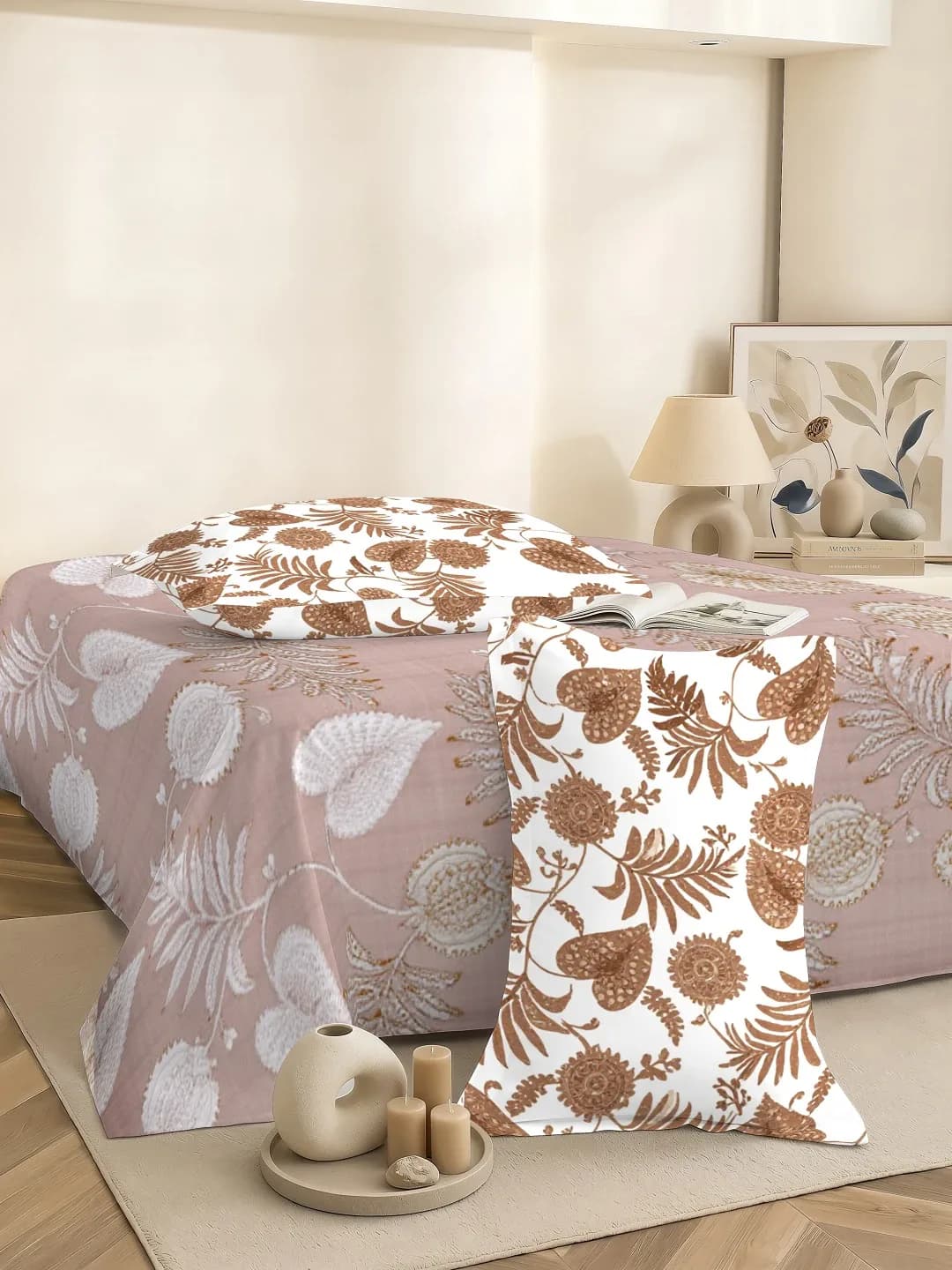 QHxHOMCOT Dual Tones 200TC 100% Pure Cotton 3Pc King Bedding Set | Dual-Tone Contrast Coordinating Pillows | 108x108 Inches