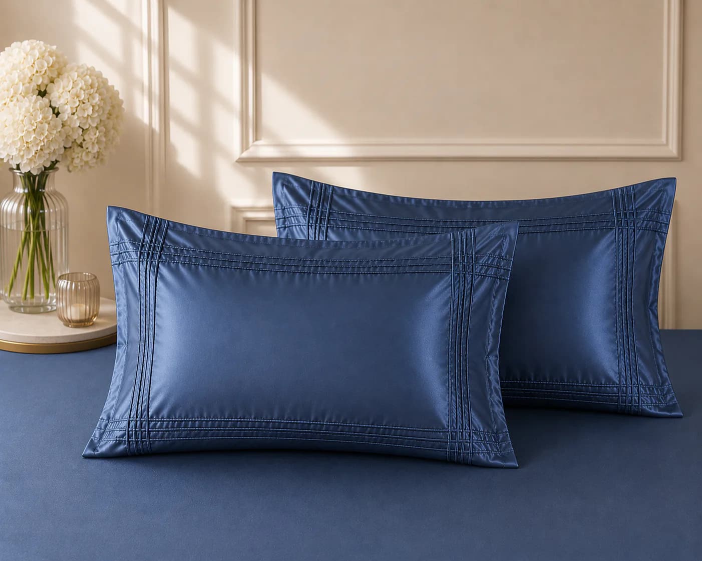 QHxHOMCOT Aurora Norway 3 Pc Hand Quilted 100% Pure Cotton Super King 3Pc Bedding Set | 110x112 Inches | 2 Hand Embellished Pillow Covers | Dori Work Pillow Covers