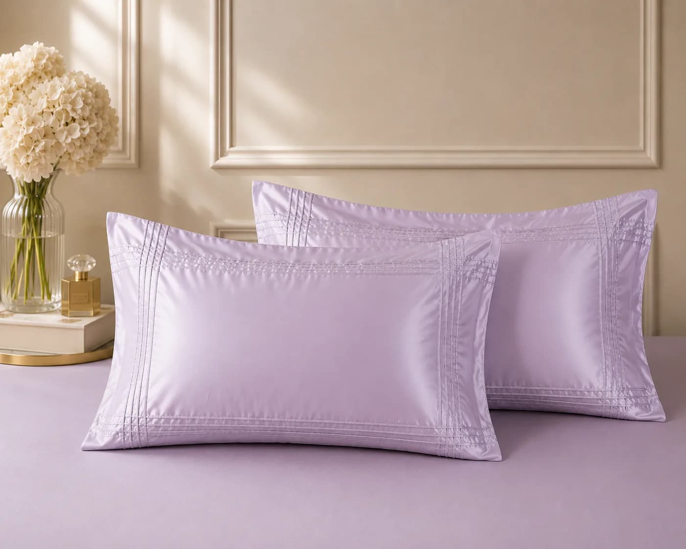 QHxHOMCOT Aurora Norway 3 Pc Hand Quilted 100% Pure Cotton Super King 3Pc Bedding Set | 110x112 Inches | 2 Hand Embellished Pillow Covers | Dori Work Pillow Covers
