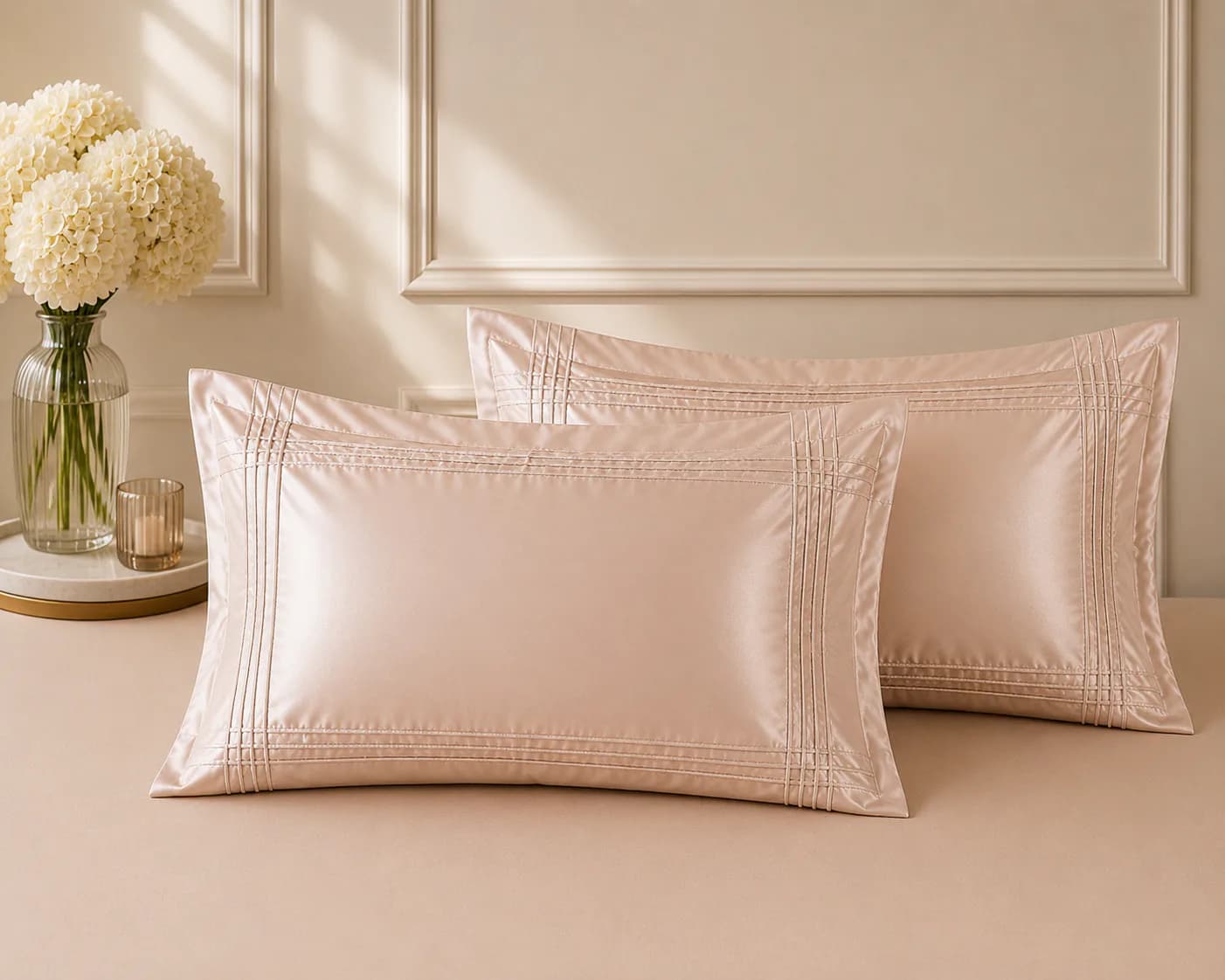 QHxHOMCOT Aurora Norway 3 Pc Hand Quilted 100% Pure Cotton Super King 3Pc Bedding Set | 110x112 Inches | 2 Hand Embellished Pillow Covers | Dori Work Pillow Covers